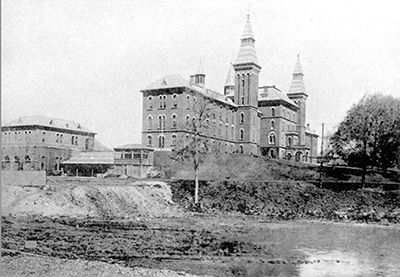 black and white image of a building